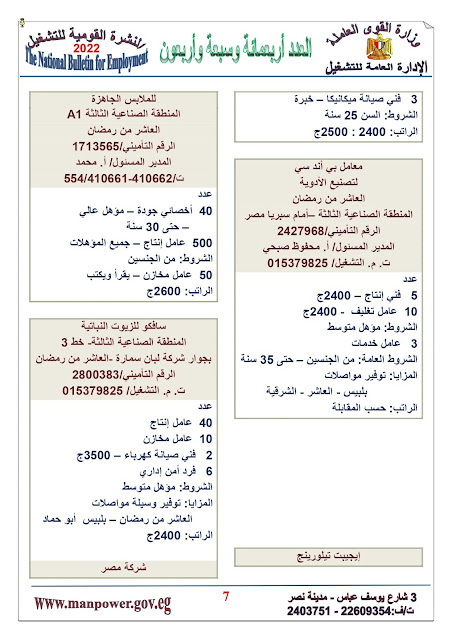 وظائف حكومية بوزاره القوي العاملة والهجرة عن توفير3500 وظيفة ب 13 محافظة لكافة المؤهلات بتاريخ 23-2-2022